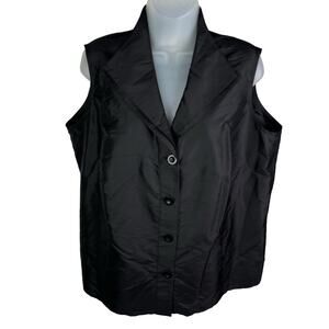 NWT Talbots Petite Woman 14W Pure Silk Black Dress Vest Collared Button Up